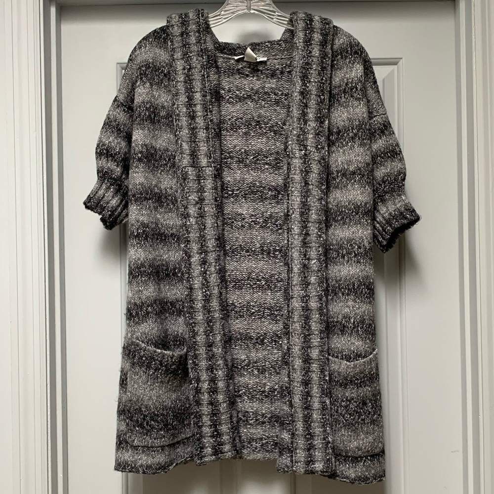 NWOT Gray Marled Short Sleeve Hooded Sweater Sz XS